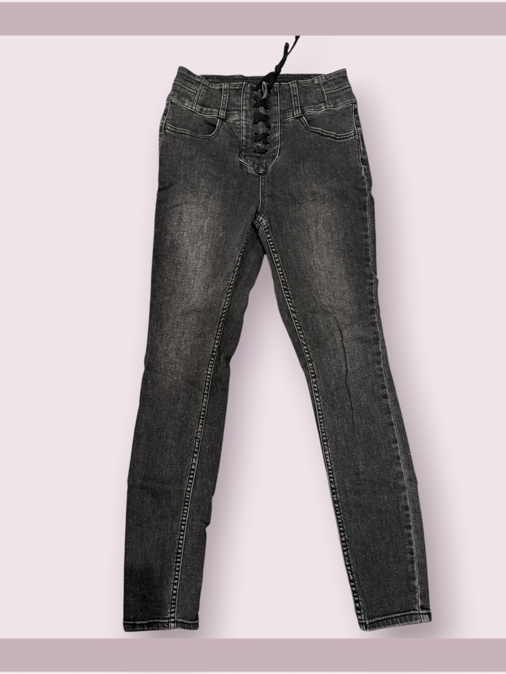 We The Free / Free People Curvy Lovers Knot Lace Up High Rise Skinny Jeans - Picture 4 of 9